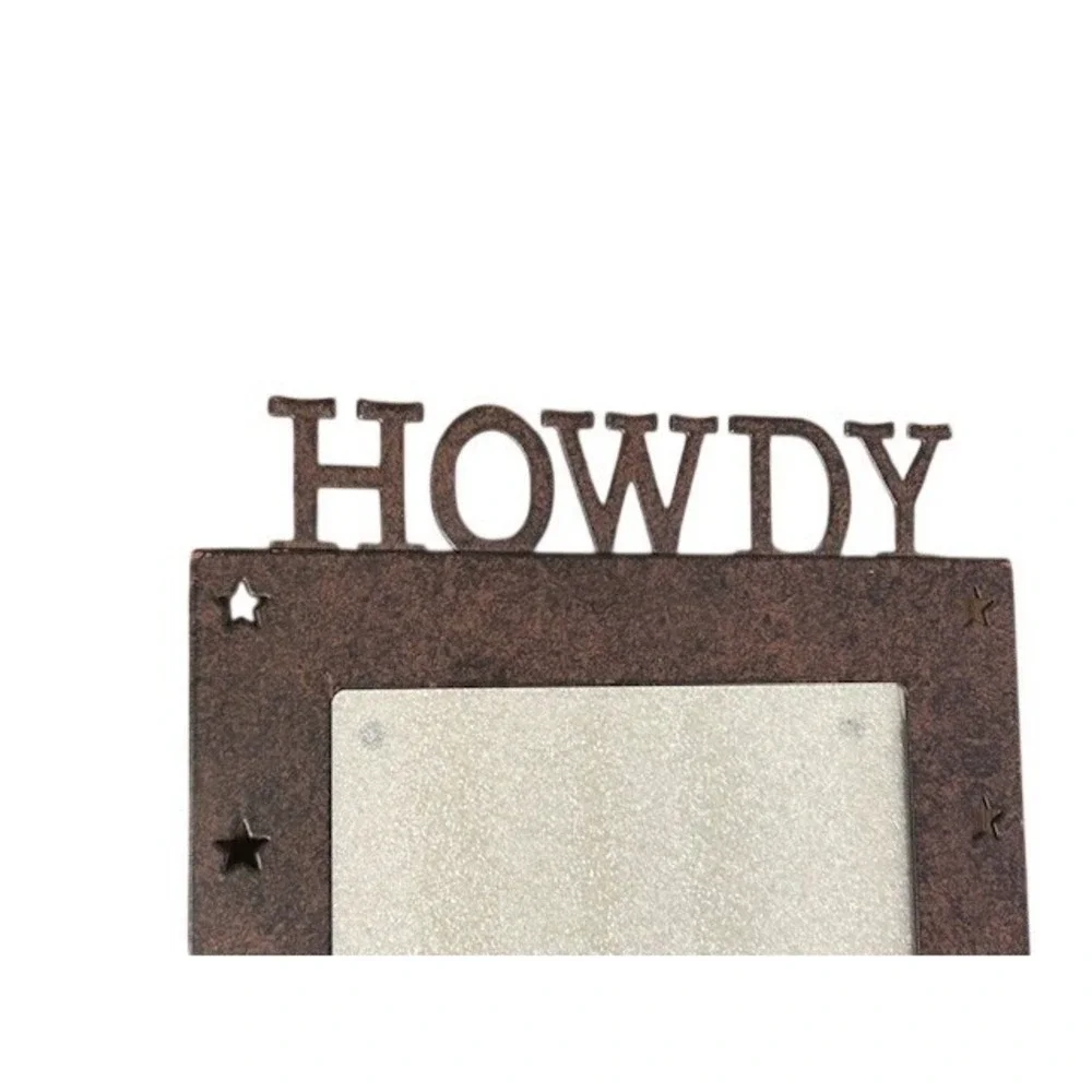 Rustic Metal Howdy Picture Frame Brown Western Star Cutout 4x6 Vertical Decor